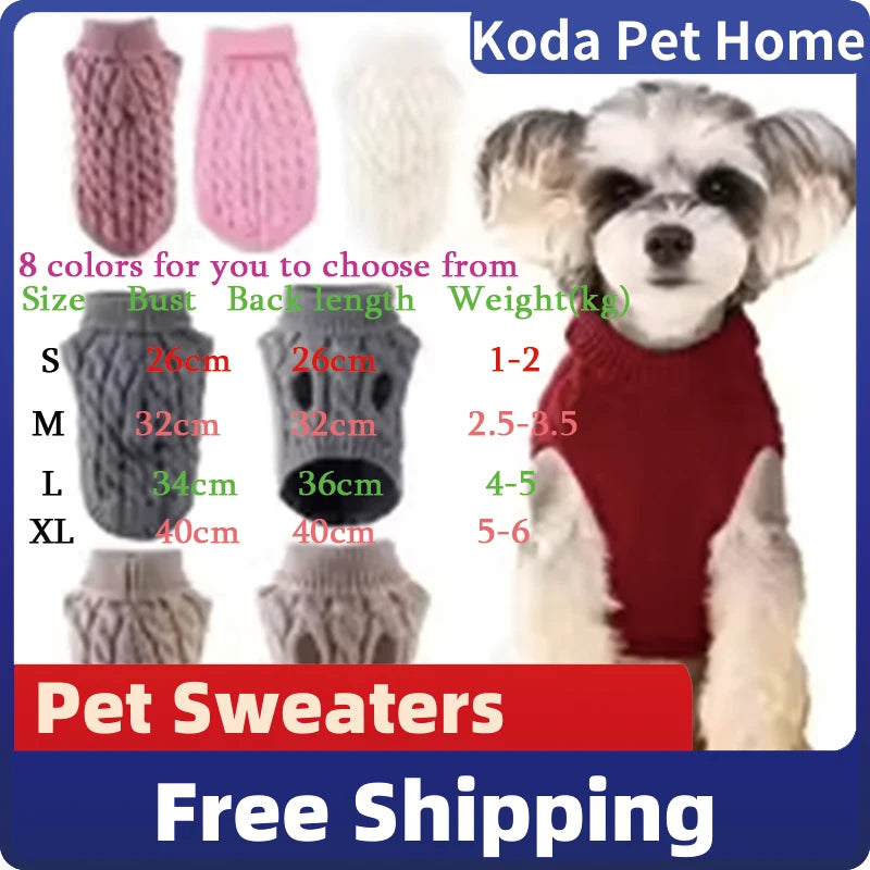 New Pet Small Pet Dog Clothes Sweater Fashion Autumn Winter Solid Fried Dough Twists Knitting Warm Comfort Clothing